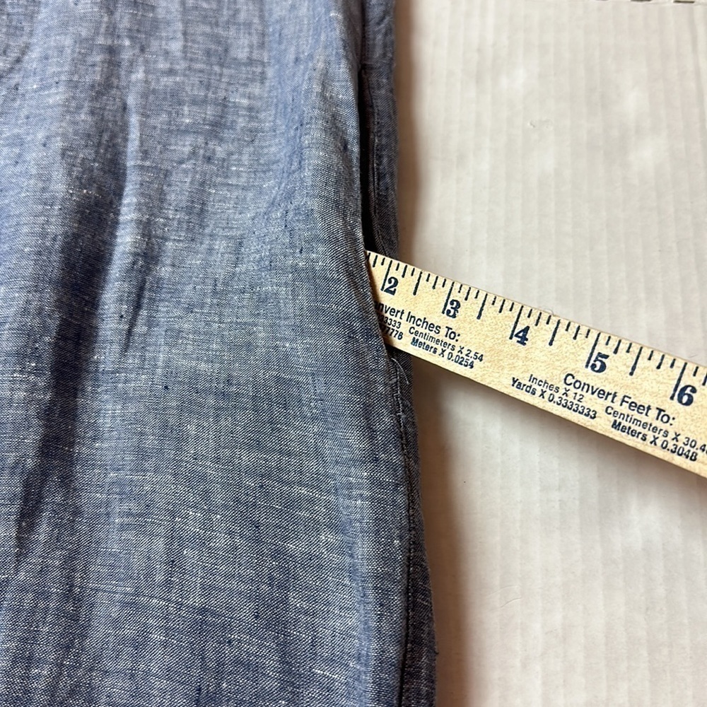 Kenar 100% Linen Shift Dress | Petite Blue Chambray Pockets Coastal Minimalist - Picture 11 of 12